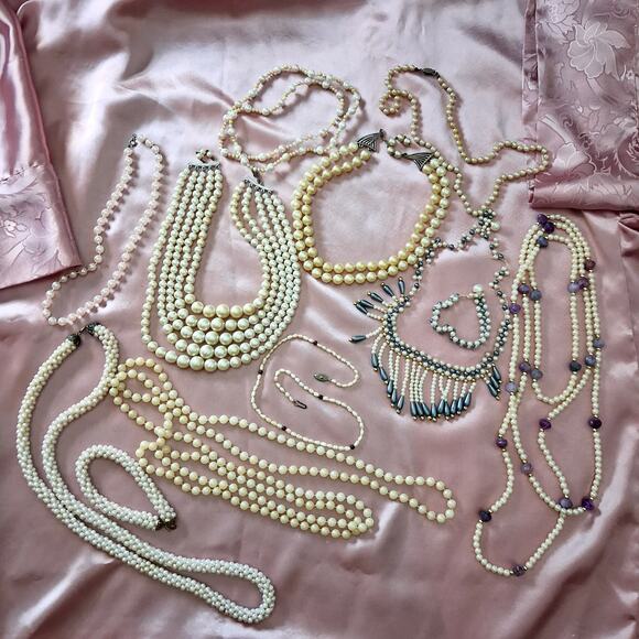 Unknown Jewelry - Pearl Jewelry Lot Necklace Bracelet FAUX Misc Stones Colors Eras Styles Costume